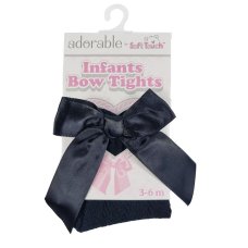 T120-BLK: Black Jacquard Tights w/Bow  (NB-24 Months)